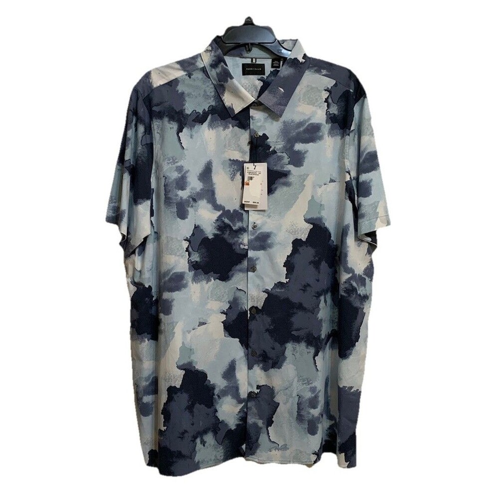 Perry Ellis Mens Size 3XLT Big Tall Short Sleeve Button Down Shirt Blue NWT